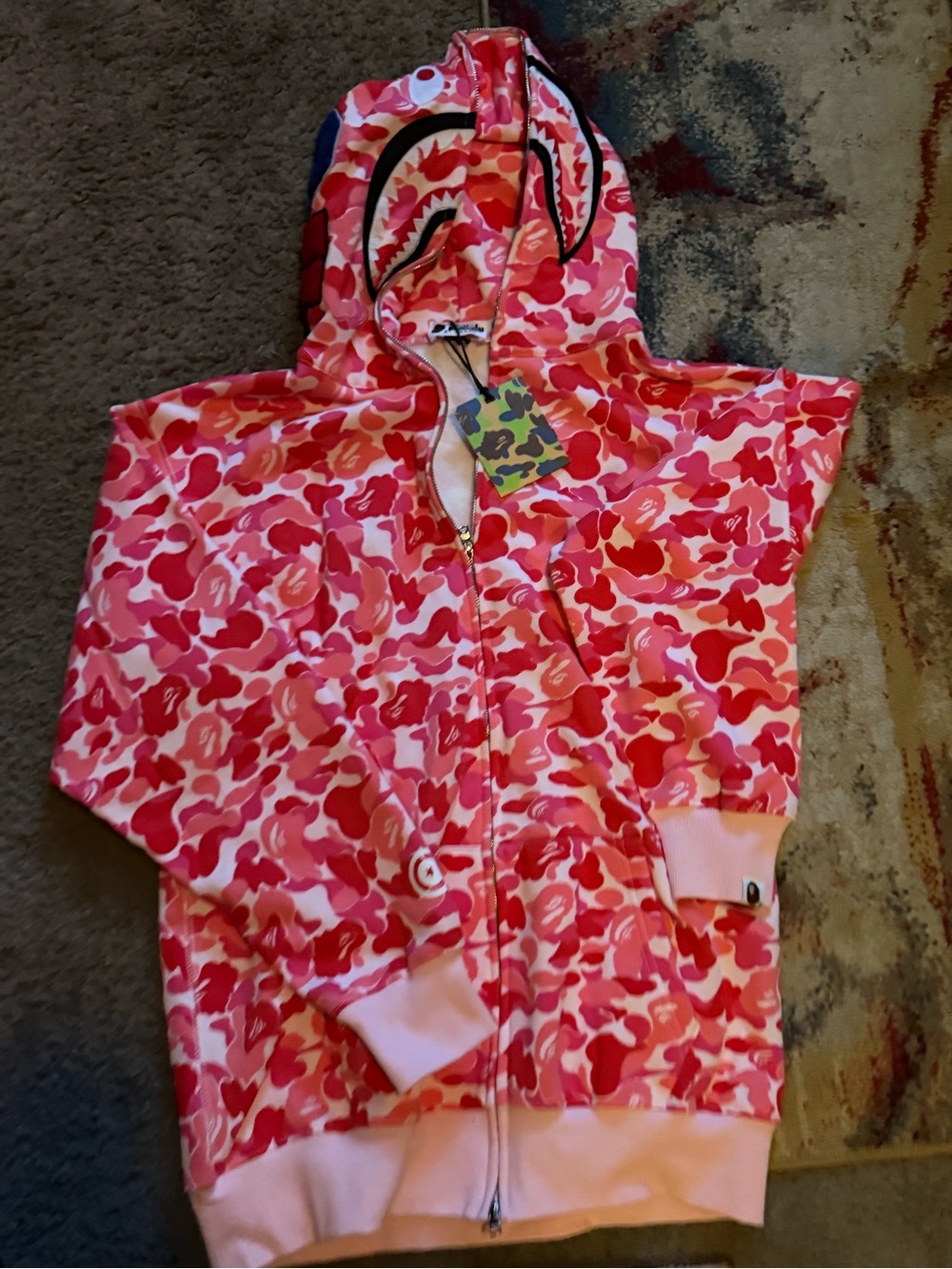 Bape Pink & Red Camo Shark Hoodie Windbreaker